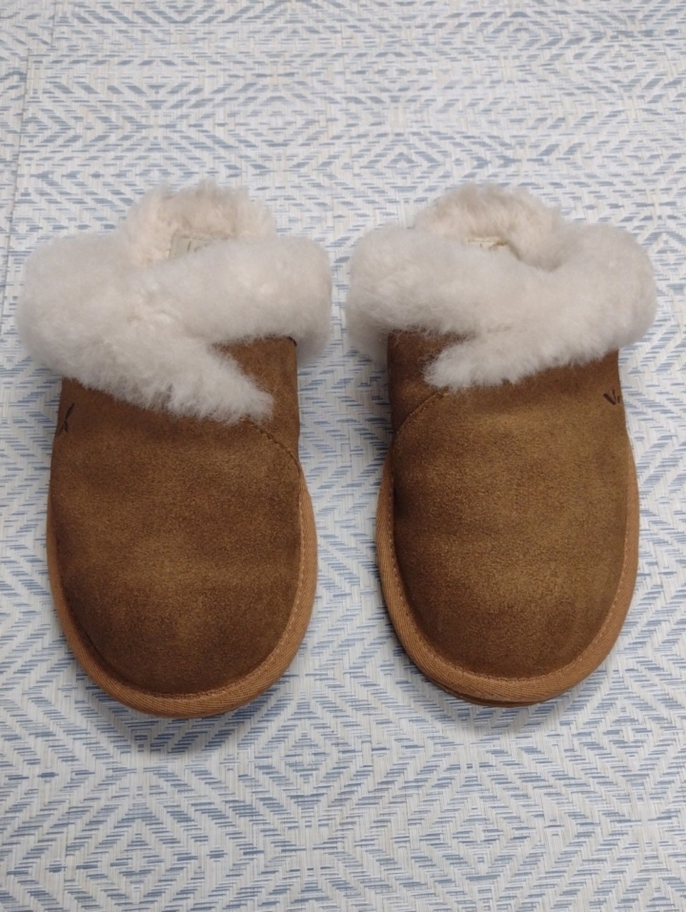 Koolaburra By UGG Brown Suede Shearling-Lined Slippers with White Fur Trim Size7